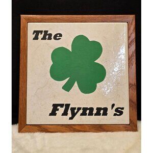 Vintage The Flynn's Tile in Wooden Frame Wall Decor Shamrock Clover St Patty Day
